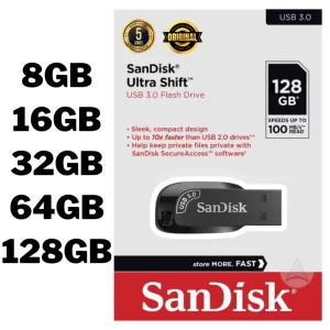 Pen Drive SanDisk Ultra Shift Original USB 3.2 128GB 64GB 32GB Z410 com Garantia